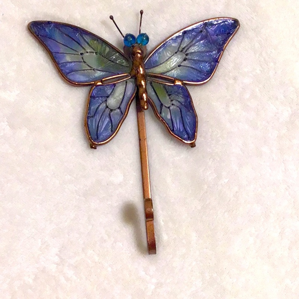 Rare Handmade Stained Glass Butterfly With Copper Hook